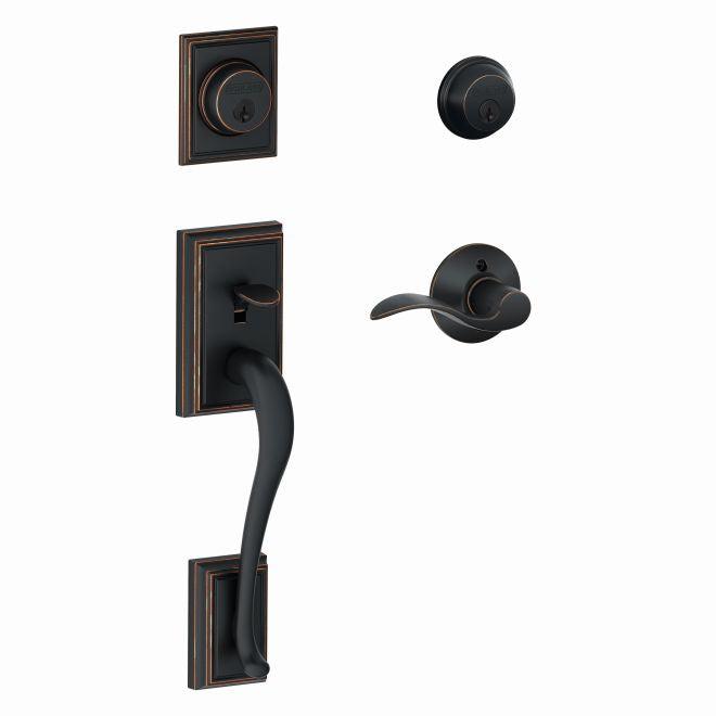 Schlage Right Hand Addison Double Cylinder Handleset With Accent Lever in Aged Bronze finish