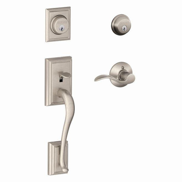 Schlage Right Hand Addison Double Cylinder Handleset With Accent Lever in Satin Nickel finish