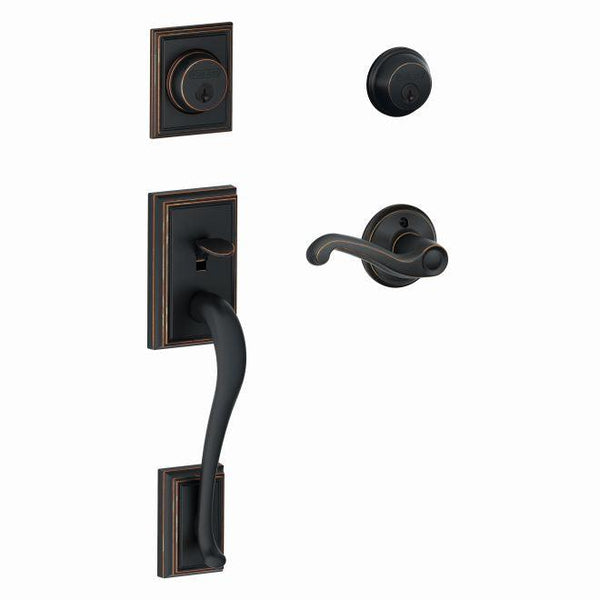Schlage Right Hand Addison Double Cylinder Handleset With Flair Lever in Aged Bronze finish