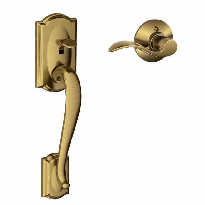 Schlage Right Hand Camelot Bottom Half Handleset With Accent Lever in Antique Brass finish