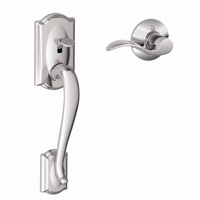 Schlage Right Hand Camelot Bottom Half Handleset With Accent Lever in Bright Chrome finish