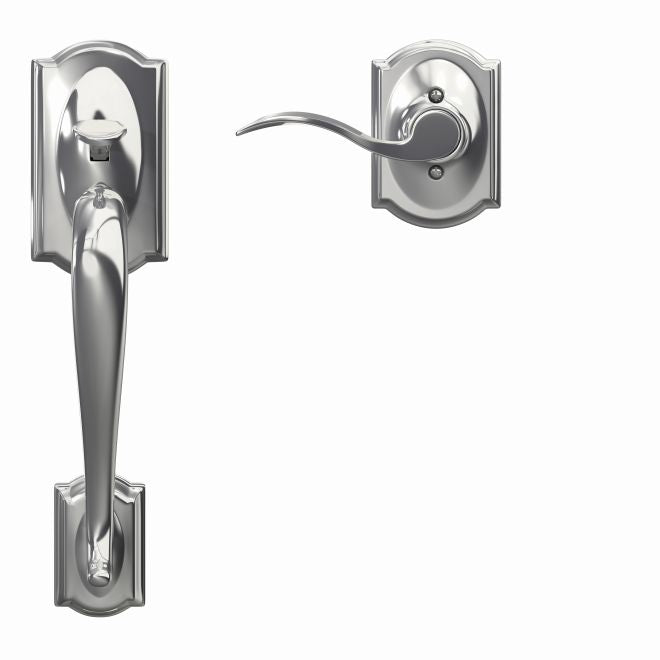 Schlage Right Hand Camelot Bottom Half Handleset With Accent Lever With Camelot Rosette in Bright Chrome finish