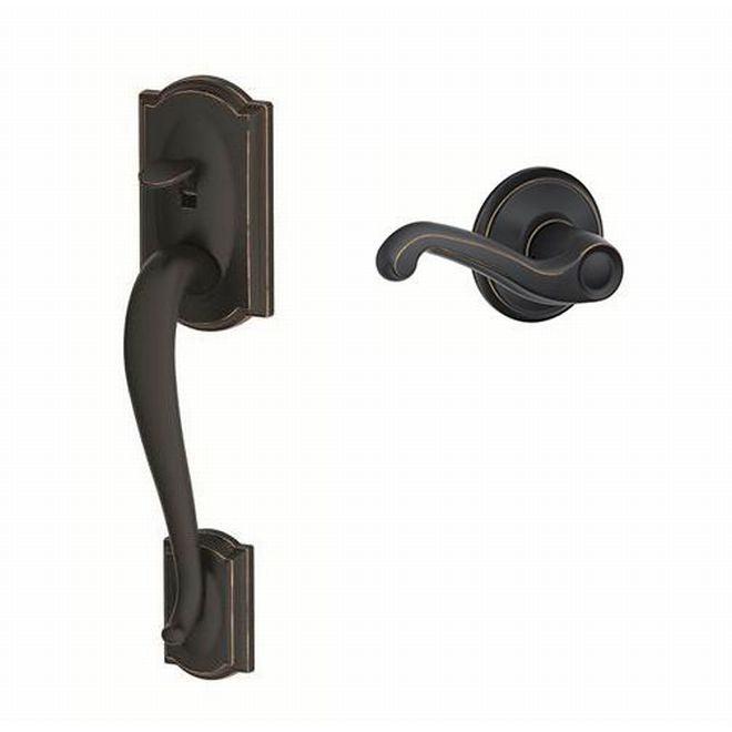 Schlage Right Hand Camelot Bottom Half Handleset With Flair Lever in Aged Bronze finish