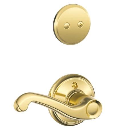 Schlage Right Hand Flair Dummy Lever Interior Trim - Exterior Handleset Sold Separately in Bright Brass finish