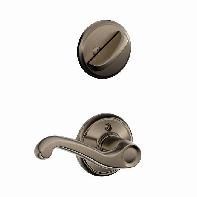 Schlage Right Hand Flair Lever Interior Active Trim - Exterior Handleset Sold Separately in Antique Pewter finish