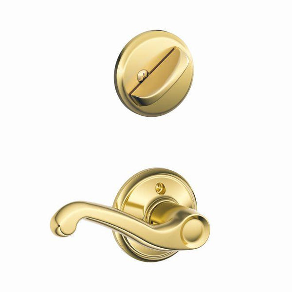 Schlage Right Hand Flair Lever Interior Active Trim - Exterior Handleset Sold Separately in Bright Brass finish