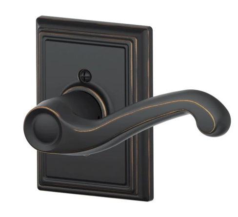 Schlage Right Hand Flair Lever With Addison Rosette Half Dummy in Aged Bronze finish