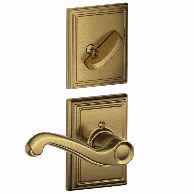 Schlage Right Hand Flair Lever With Addison Rosette Interior Active Trim - Exterior Handleset Sold Separately in Antique Brass finish