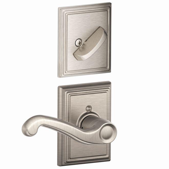 Schlage Right Hand Flair Lever With Addison Rosette Interior Active Trim - Exterior Handleset Sold Separately in Satin Nickel finish