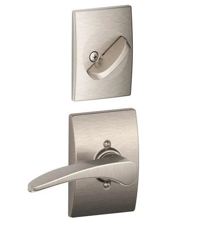 Schlage Right Hand Manhattan Lever With Century Rosette Interior Active Trim - Exterior Handleset Sold Separately in Satin Nickel finish