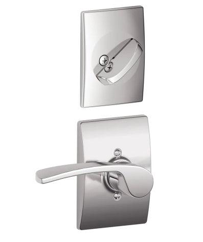 Schlage Right Hand Merano Lever With Century Rosette Interior Active Trim - Exterior Handleset Sold Separately in Bright Chrome finish