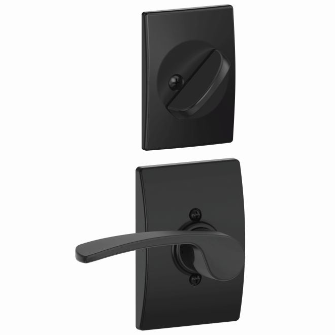 Schlage Right Hand Merano Lever With Century Rosette Interior Active Trim - Exterior Handleset Sold Separately in Flat Black finish