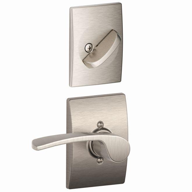 Schlage Right Hand Merano Lever With Century Rosette Interior Active Trim - Exterior Handleset Sold Separately in Satin Nickel finish