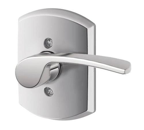 Schlage Right Hand Merano Lever With Greenwich Rosette Half Dummy in Bright Chrome finish