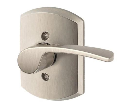 Schlage Right Hand Merano Lever With Greenwich Rosette Half Dummy in Satin Nickel finish