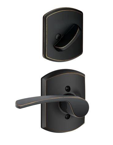 Schlage Right Hand Merano Lever With Greenwich Rosette Interior Active Trim - Exterior Handleset Sold Separately in Aged Bronze finish