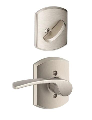 Schlage Right Hand Merano Lever With Greenwich Rosette Interior Active Trim - Exterior Handleset Sold Separately in Satin Nickel finish