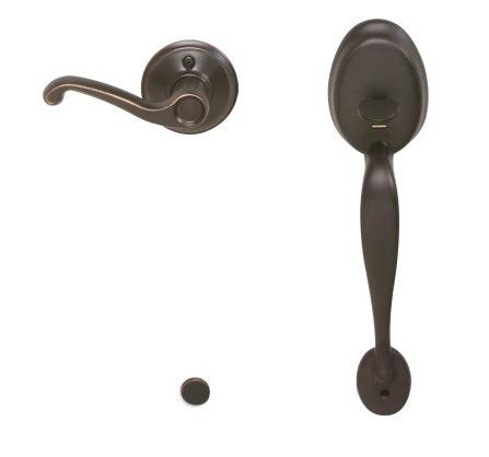 Schlage Right Hand Plymouth Bottom Half Handleset With Flair Lever in Aged Bronze finish