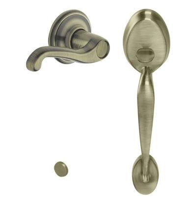 Schlage Right Hand Plymouth Bottom Half Handleset With Flair Lever in Antique Brass finish