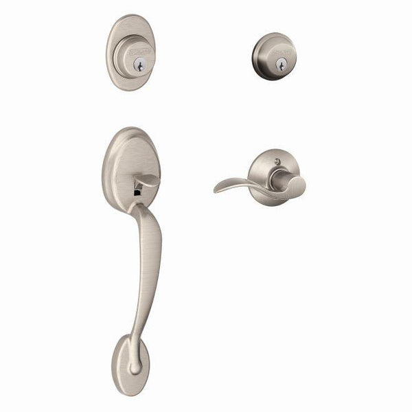 Schlage Right Hand Plymouth Double Cylinder Handleset With Accent Lever in Satin Nickel finish