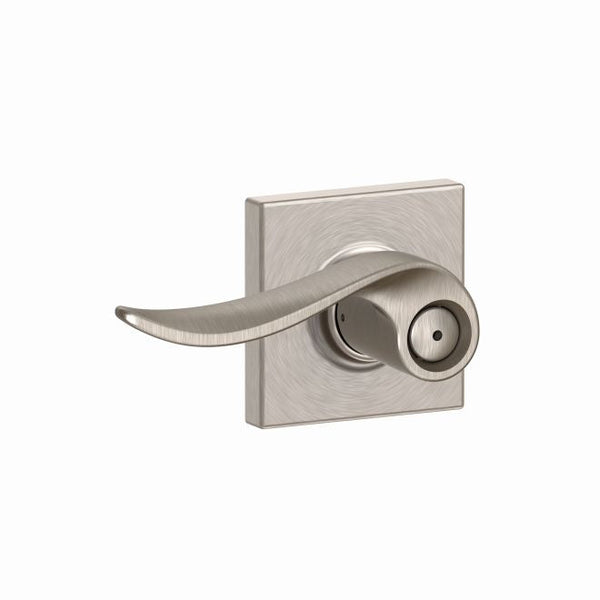 Schlage Sacramento Privacy Lever With Collins Rosette in Satin Nickel finish