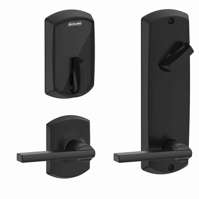 Schlage Schlage Control Smart Interconnected Locks with Greenwich Trim and Latitude Lever in Flat Black finish