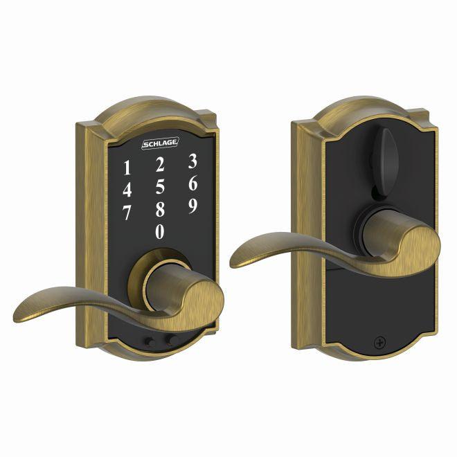 Schlage Schlage Touch Keyless Touchscreen Lever with Camelot trim and Accent Lever in Antique Brass finish