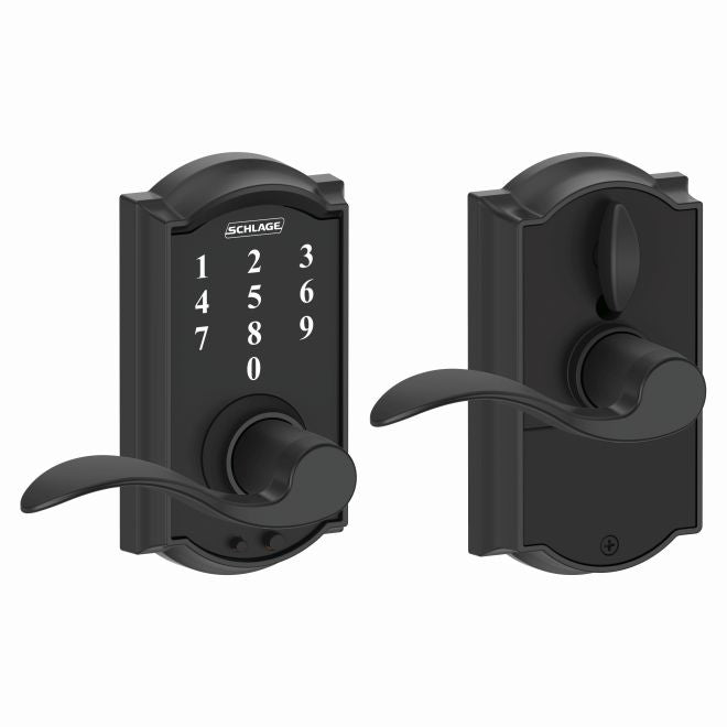 Schlage Schlage Touch Keyless Touchscreen Lever with Camelot trim and Accent Lever in Flat Black finish