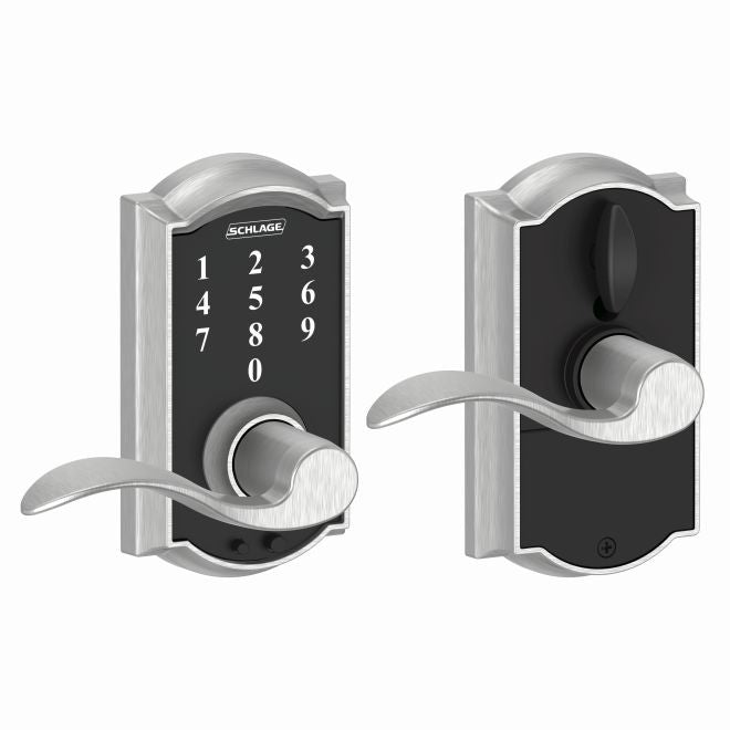 Schlage Schlage Touch Keyless Touchscreen Lever with Camelot trim and Accent Lever in Satin Chrome finish