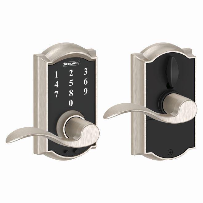 Schlage Schlage Touch Keyless Touchscreen Lever with Camelot trim and Accent Lever in Satin Nickel finish
