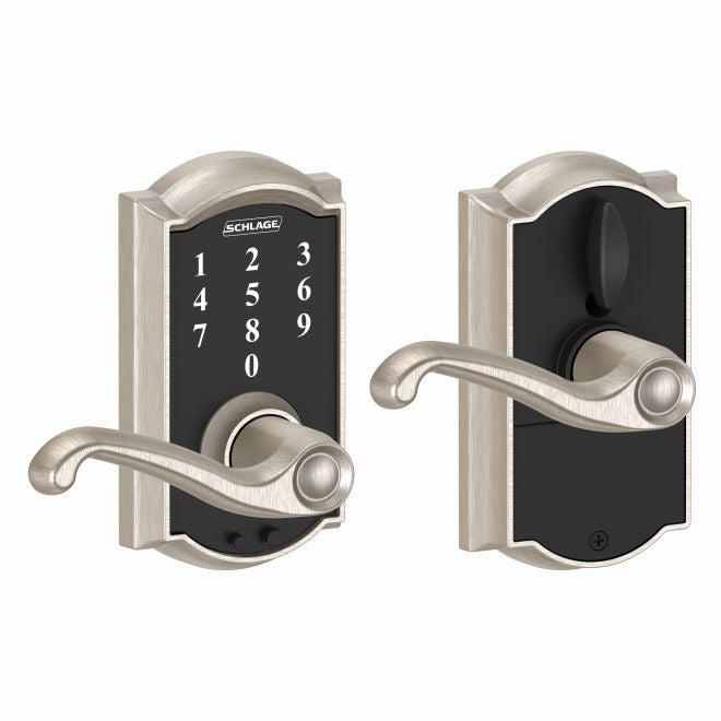 Schlage Schlage Touch Keyless Touchscreen Lever with Camelot trim and Flair Lever in Satin Nickel finish