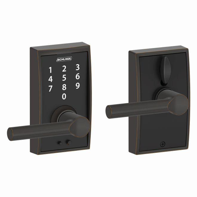 Schlage Schlage Touch Keyless Touchscreen Lever with Century trim and Broadway Lever in Aged Bronze finish