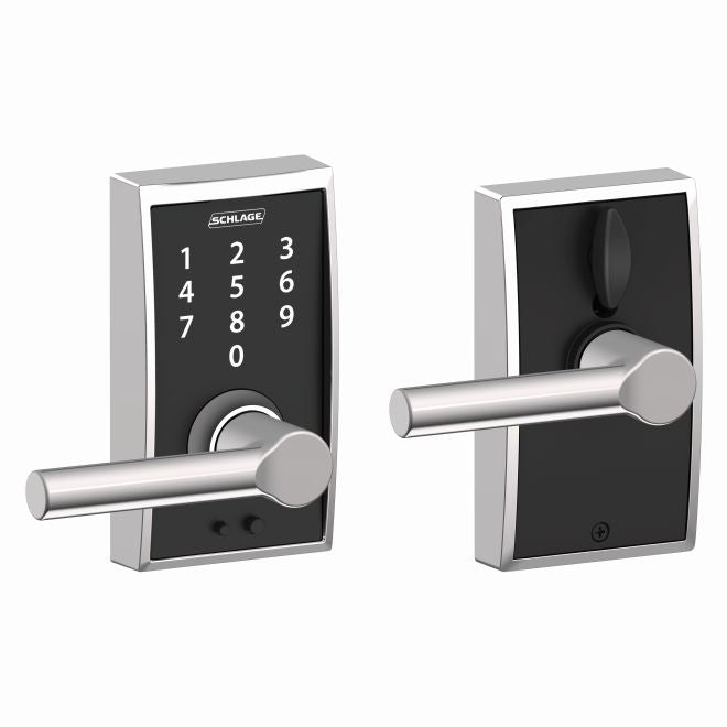 Schlage Schlage Touch Keyless Touchscreen Lever with Century trim and Broadway Lever in Bright Chrome finish