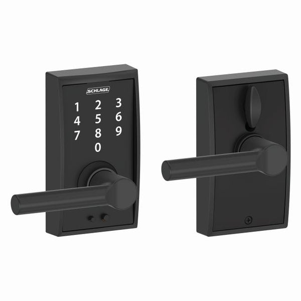 Schlage Schlage Touch Keyless Touchscreen Lever with Century trim and Broadway Lever in Flat Black finish