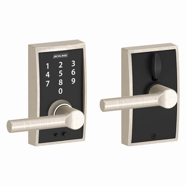 Schlage Schlage Touch Keyless Touchscreen Lever with Century trim and Broadway Lever in Satin Nickel finish