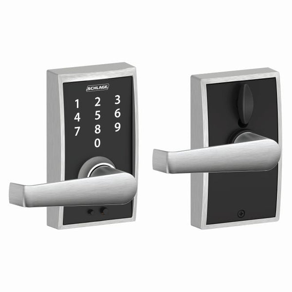 Schlage Schlage Touch Keyless Touchscreen Lever with Century trim and Elan Lever in Satin Chrome finish