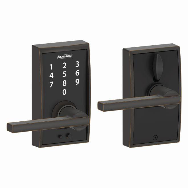 Schlage Schlage Touch Keyless Touchscreen Lever with Century trim and Latitude Lever in Aged Bronze finish