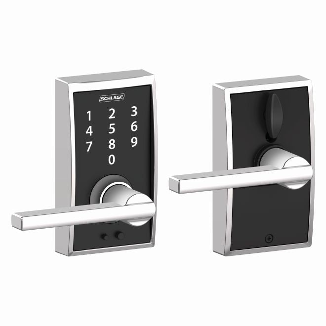 Schlage Schlage Touch Keyless Touchscreen Lever with Century trim and Latitude Lever in Bright Chrome finish