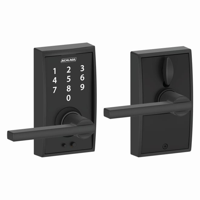 Schlage Schlage Touch Keyless Touchscreen Lever with Century trim and Latitude Lever in Flat Black finish
