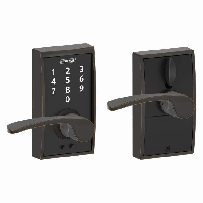 Schlage Schlage Touch Keyless Touchscreen Lever with Century trim and Merano Lever in Aged Bronze finish