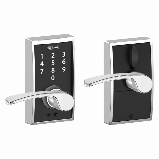 Schlage Schlage Touch Keyless Touchscreen Lever with Century trim and Merano Lever in Bright Chrome finish