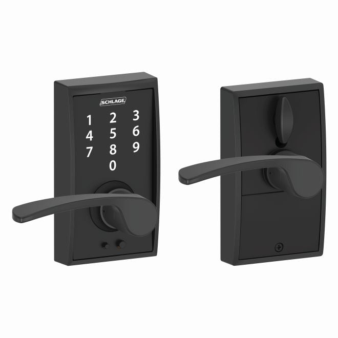 Schlage Schlage Touch Keyless Touchscreen Lever with Century trim and Merano Lever in Flat Black finish