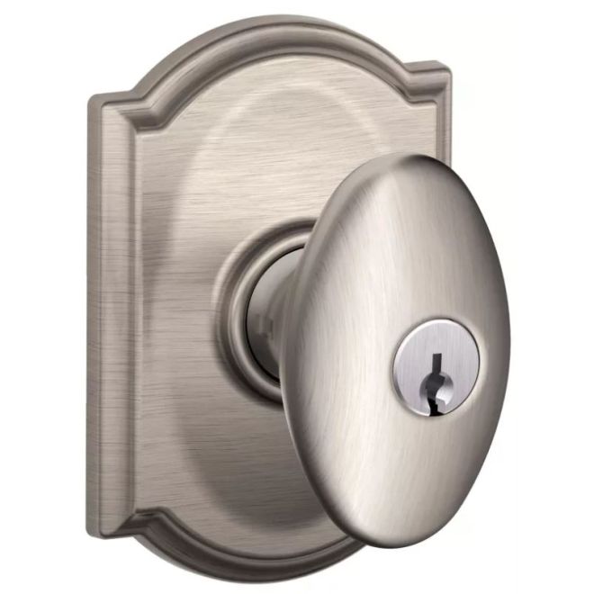 Schlage Siena Knob With Camelot Rosette Keyed Entry Lock in Satin Nickel finish