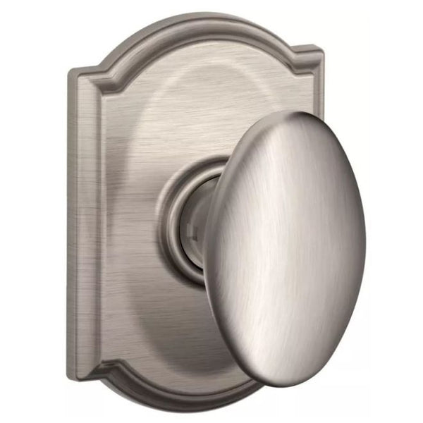 Schlage Siena Passage Knob With Camelot Rosette in Satin Nickel finish