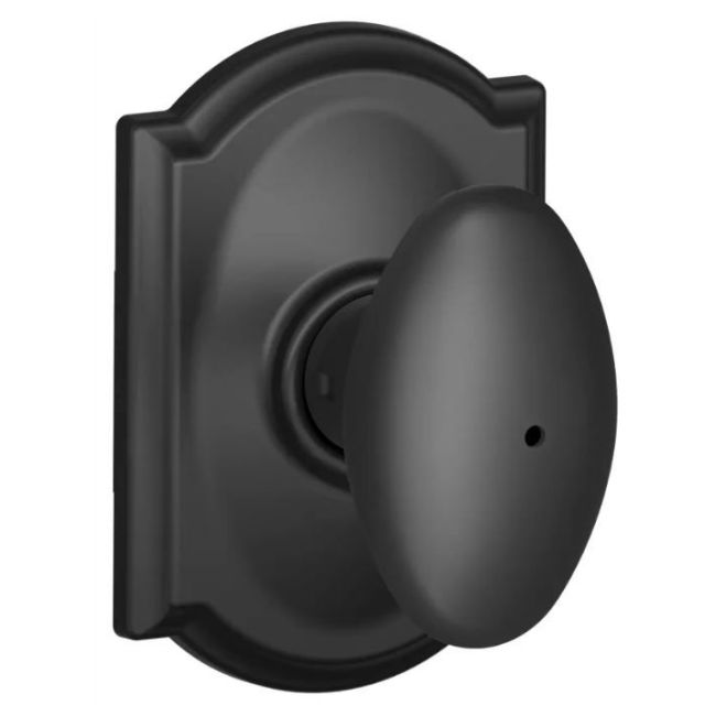 Schlage Siena Privacy Knob With Camelot Rosette in Flat Black finish