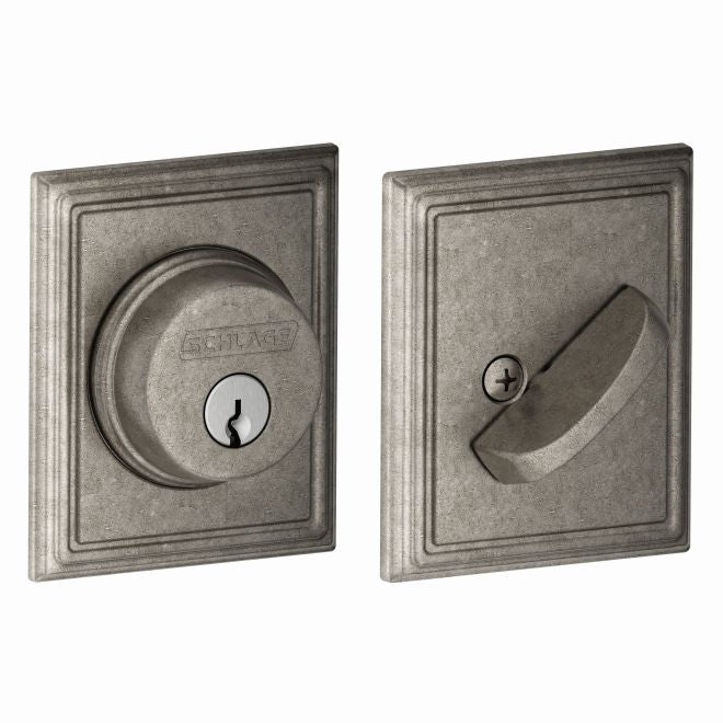 Schlage Single Cylinder Deadbolt With Addison Trim in Distressed Nickel finish