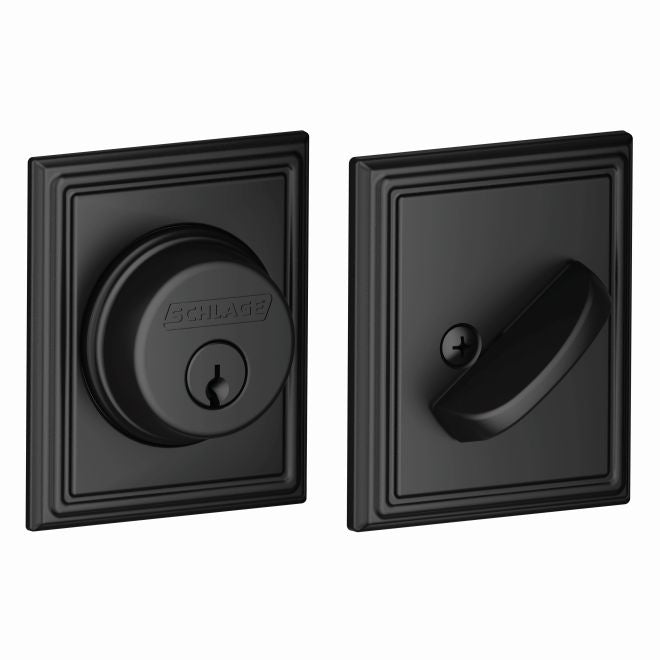 Schlage Single Cylinder Deadbolt With Addison Trim in Flat Black finish