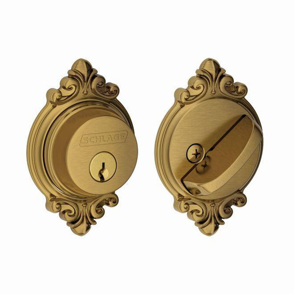 Schlage Single Cylinder Deadbolt With Brookshire Trim in Antique Brass finish