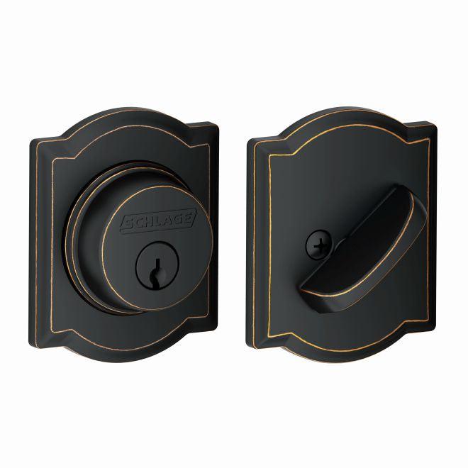 Schlage Single Cylinder Deadbolt With Camelot Trim in Aged Bronze finish