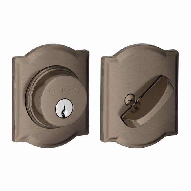 Schlage Single Cylinder Deadbolt With Camelot Trim in Antique Pewter finish